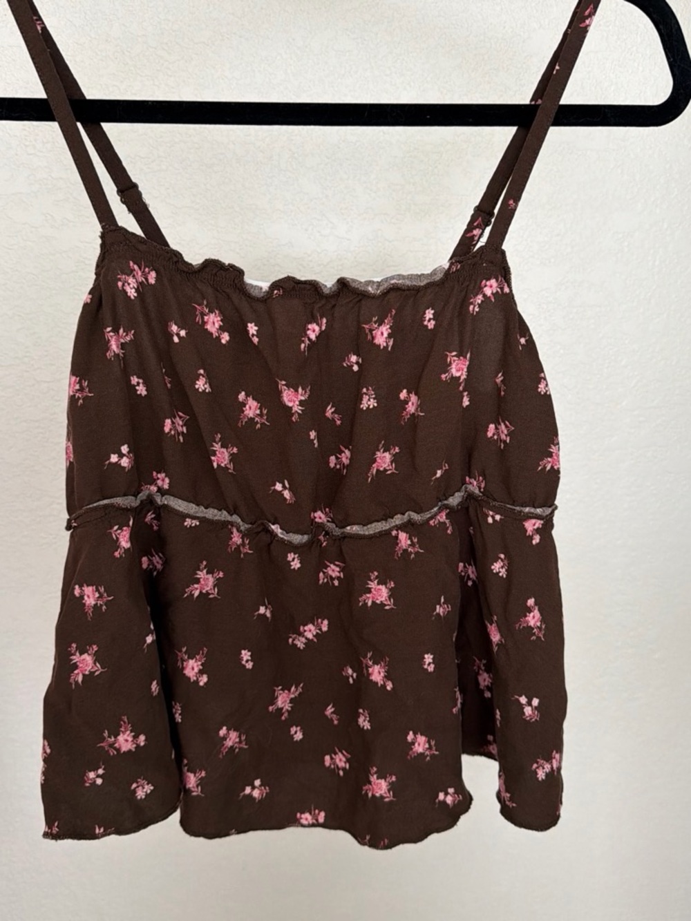 No Boundaries Brown Camisole with Pink Floral Pattern